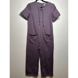asos Purple Coveralls Jumpsuit Denim Tie Front Pockets Trendy Women's Size US 6
